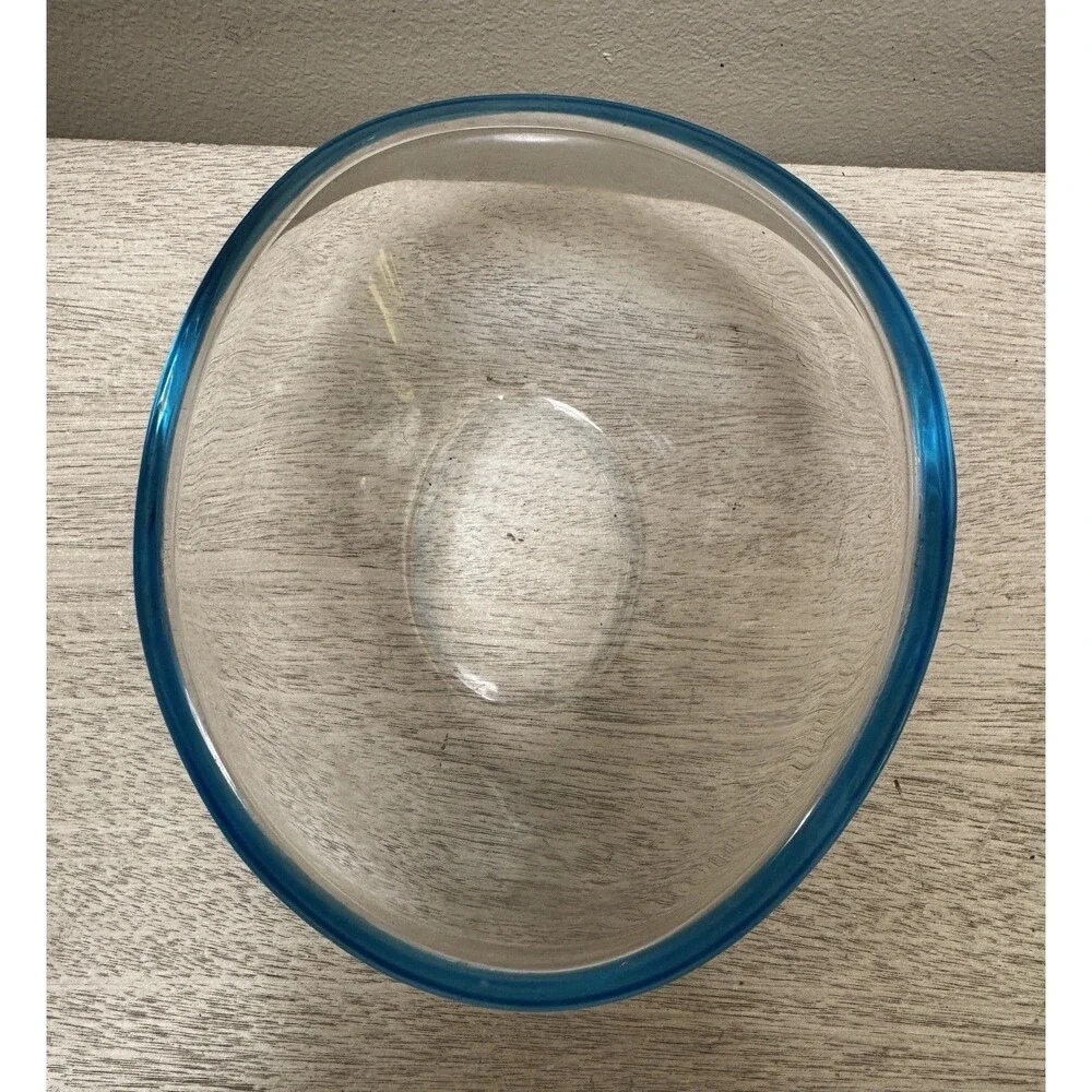 Holmegaard Selandia Style Art Glass Bowl Blue Rim Tri-Corner 7
